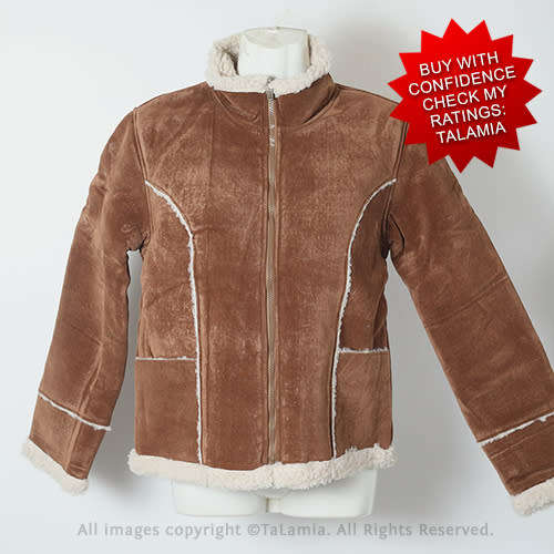 Ladies rich caramel brown faux suede jacket with sherpa fur lining