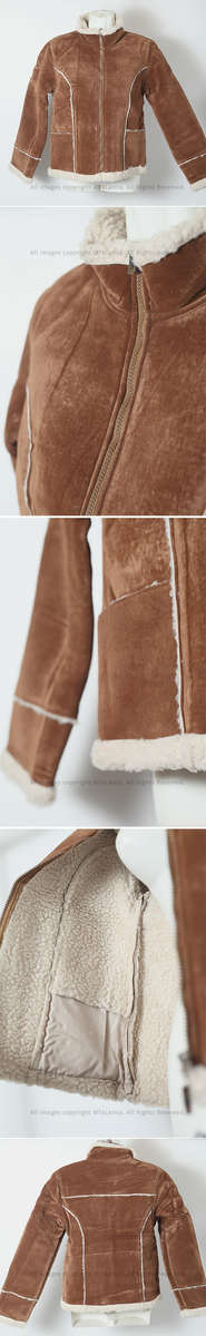 Ladies rich caramel brown faux suede jacket with sherpa fur lining