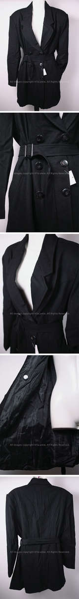 Ladies black long length belted winter Melton coat (XL)