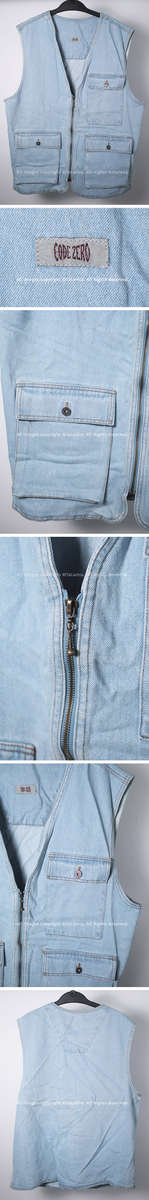 Light blue denim biker cut style vest by CODE ZERO