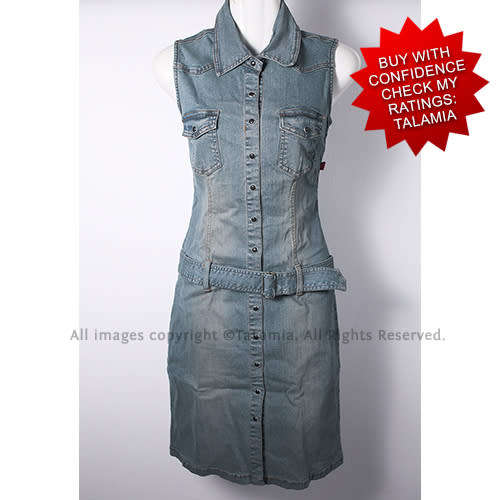 Ladies sleeveless light blue button up long dress by HOTKISS