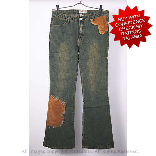 Ladies green blue distressed look denim jeans