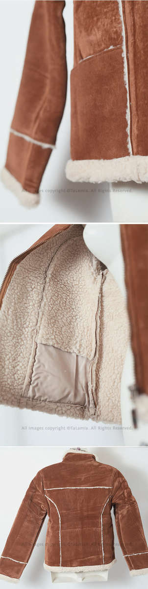 Ladies rich caramel brown faux suede jacket with sherpa fur lining