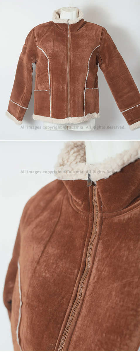Ladies rich caramel brown faux suede jacket with sherpa fur lining