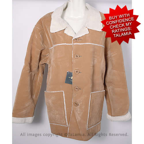 Ladies light tan brown faux suede jacket with sherpa fur lining (XL / XXL)