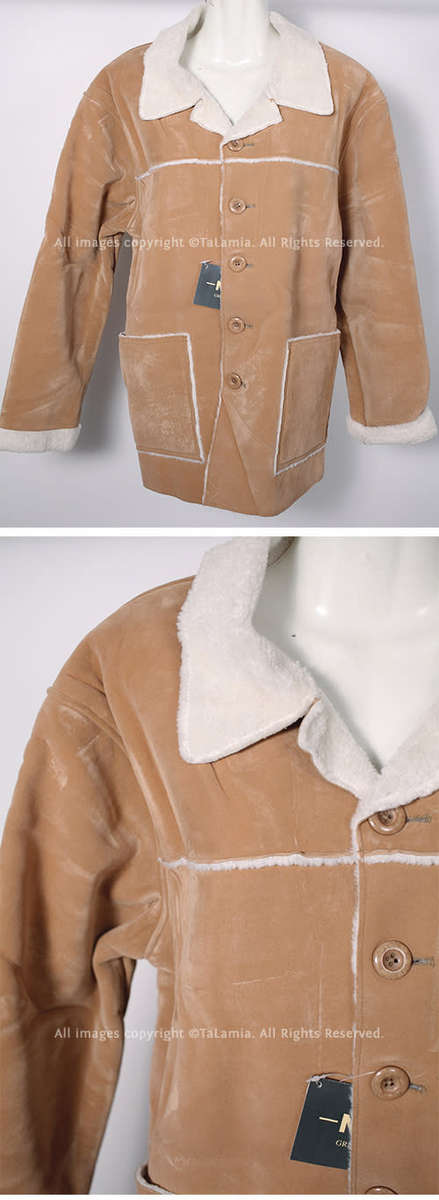 Ladies light tan brown faux suede jacket with sherpa fur lining (XL / XXL)