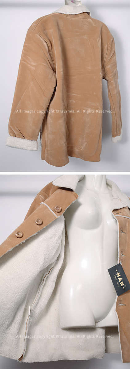 Ladies light tan brown faux suede jacket with sherpa fur lining (XL / XXL)