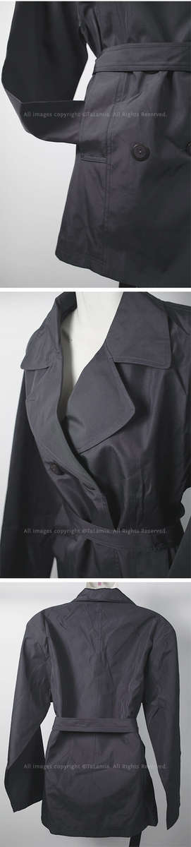 Ladies Dark Grey long length water resistant coat with belt
