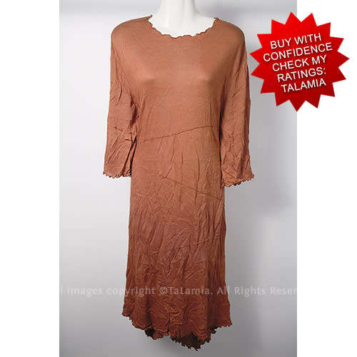 Beautiful womens brown stretch knitwear flowy dress with three quarter long sleeves