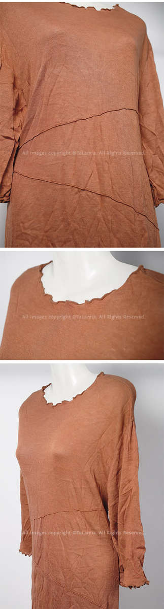 Beautiful womens brown stretch knitwear flowy dress with three quarter long sleeves