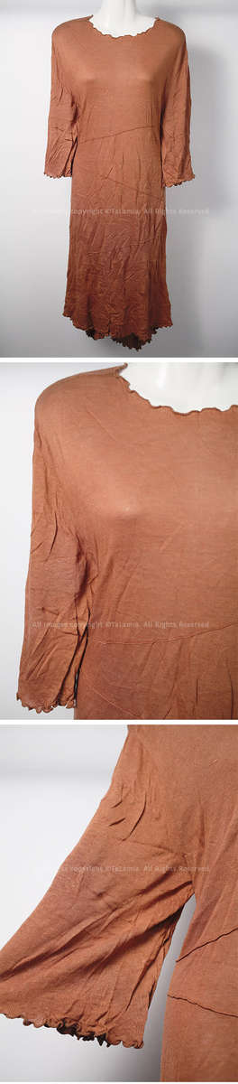 Beautiful womens brown stretch knitwear flowy dress with three quarter long sleeves