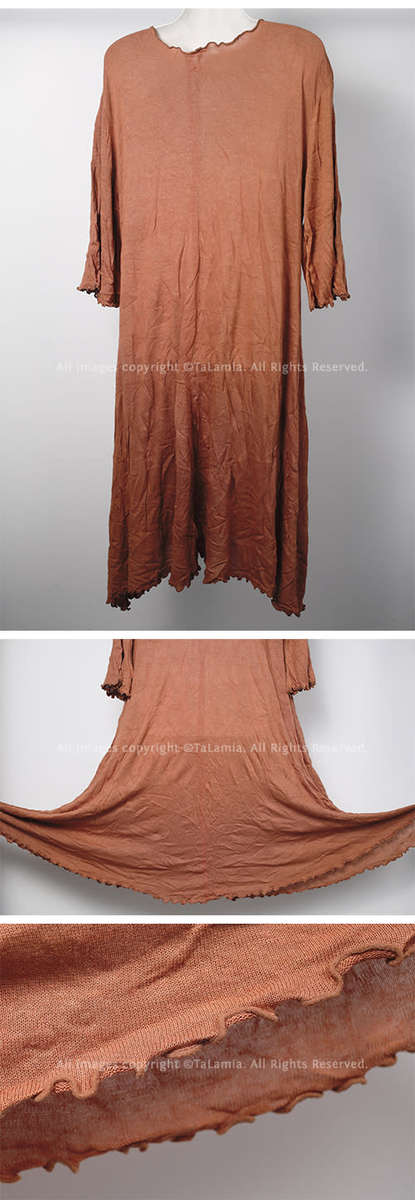 Beautiful womens brown stretch knitwear flowy dress with three quarter long sleeves