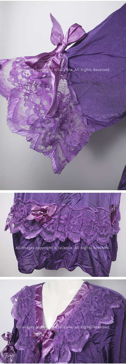 Womens purple satin and lace nighty sleepwear dress