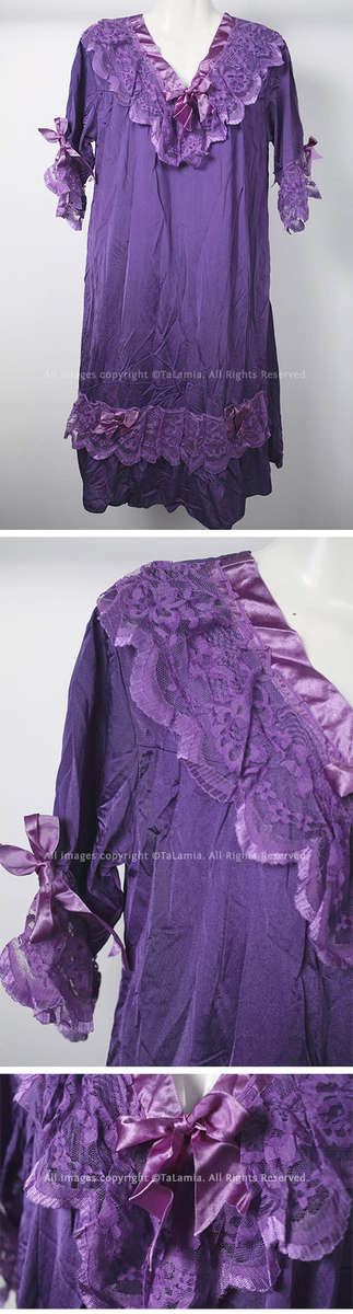 Womens purple satin and lace nighty sleepwear dress