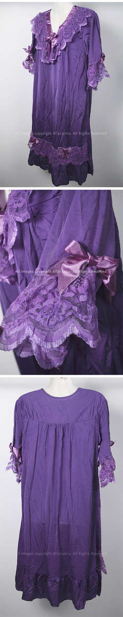Womens purple satin and lace nighty sleepwear dress
