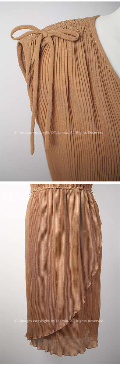 Beautiful ladies tan brown fine pleats elegant dress