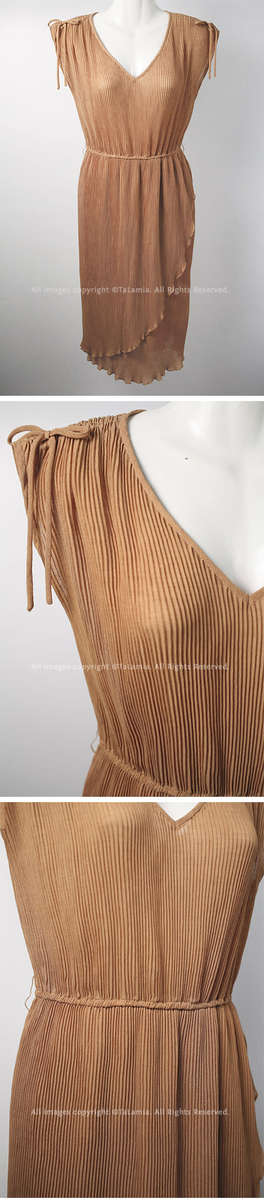 Beautiful ladies tan brown fine pleats elegant dress