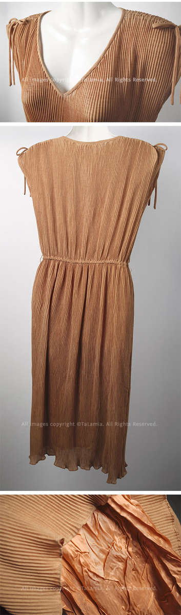 Beautiful ladies tan brown fine pleats elegant dress