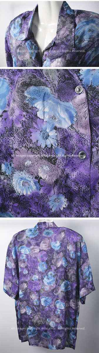 Quality strong chiffon breezy purple and blue button up blouse