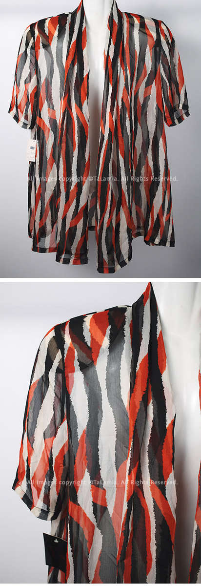 Quality womens chiffon throw over cover top in black white and orange