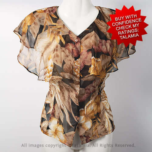 Ladies elegant autumn botanics print chiffon blouse with extra frill layer