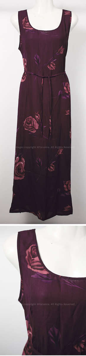 Womens dark burgundy purple roses long dress