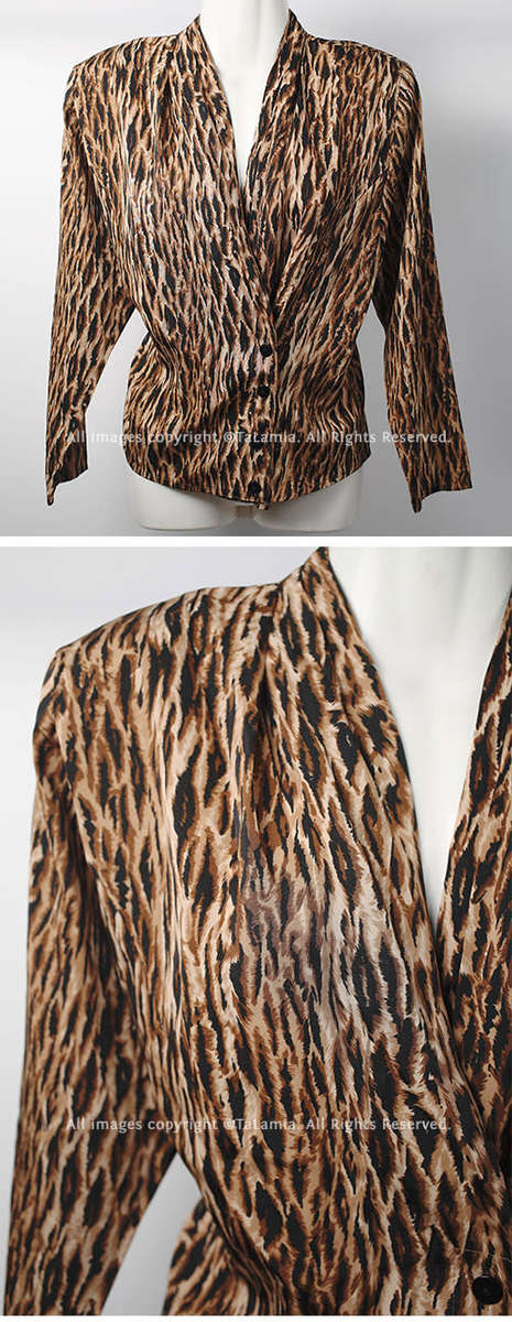 Womens animal print suplice drape neckline silk feel blouse