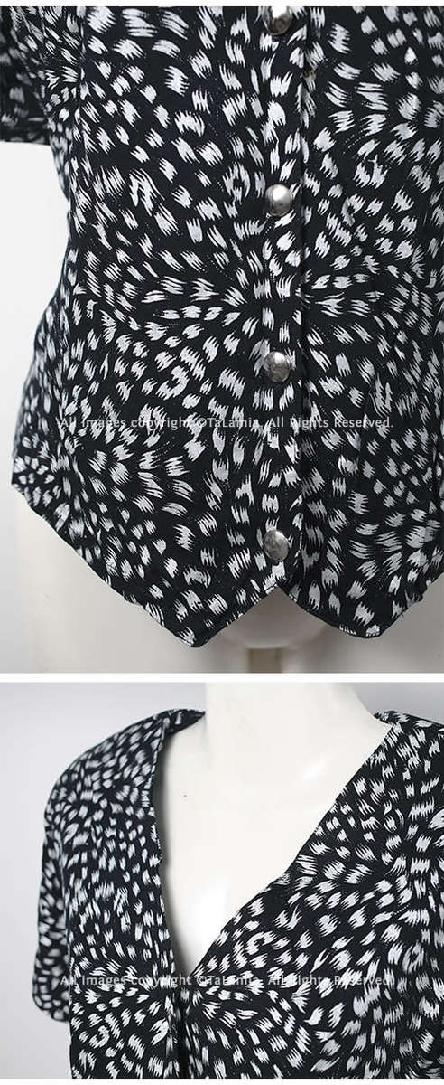 Womens black cotton blouse with grey silver patterning