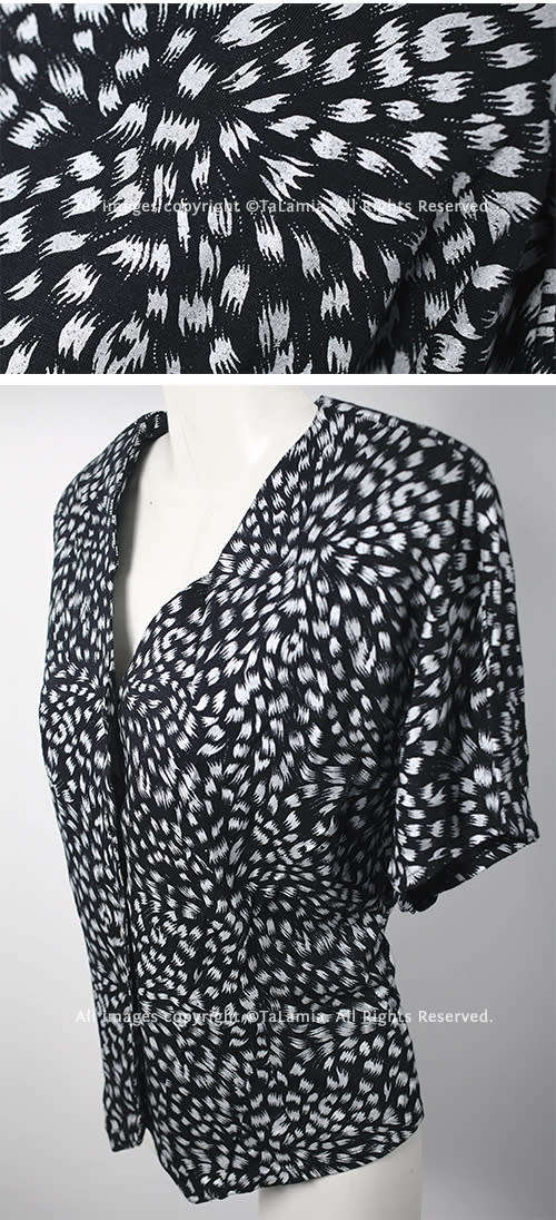 Womens black cotton blouse with grey silver patterning