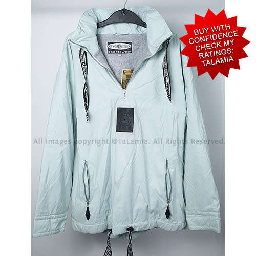 Large UNISEX pale duck egg mint blue fleece lined sports jacket with hood