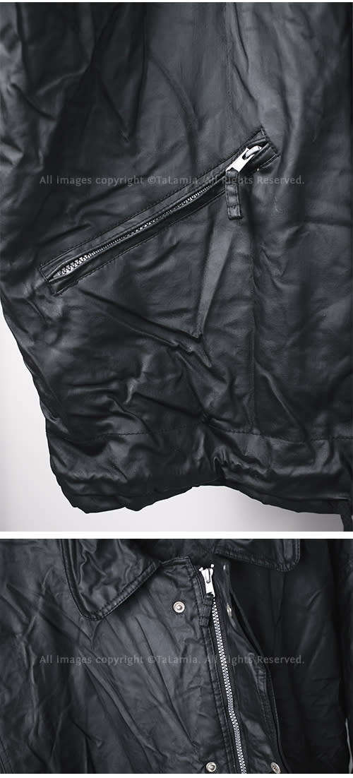 Mens large black faux leather rubber zip up jacket