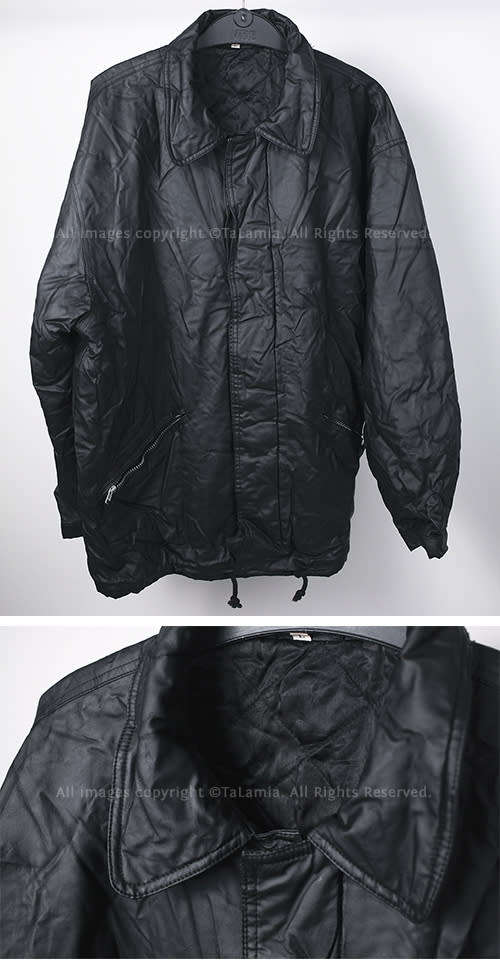 Mens large black faux leather rubber zip up jacket