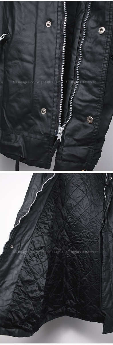 Mens large black faux leather rubber zip up jacket