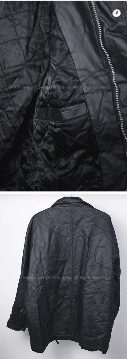 Mens large black faux leather rubber zip up jacket