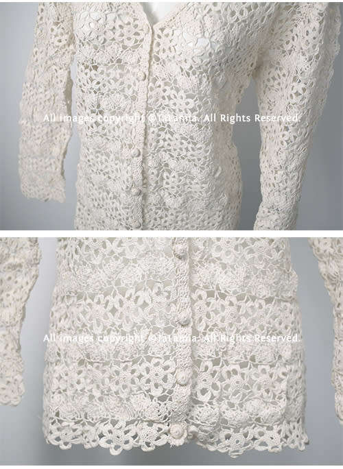 Womens cream white fine crochet knit button up cardigan jersey
