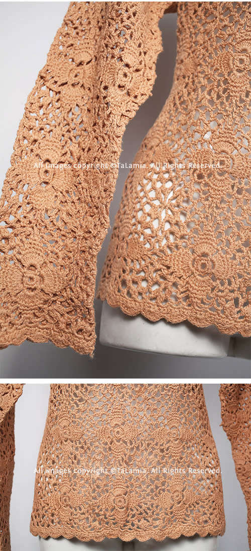 Womens tan brown crochet knit pull over jersey