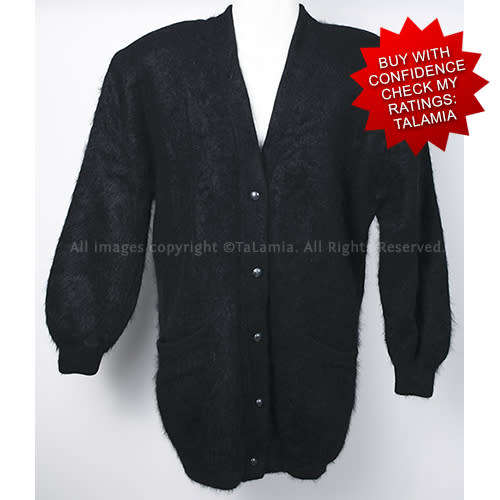 Womens black ANGORA wool long length jersey with pockets