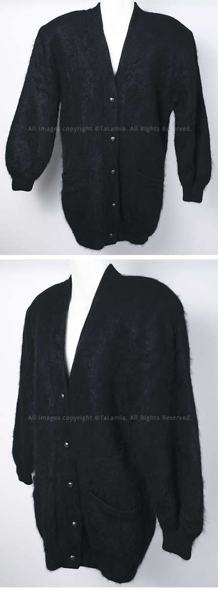 Womens black ANGORA wool long length jersey with pockets