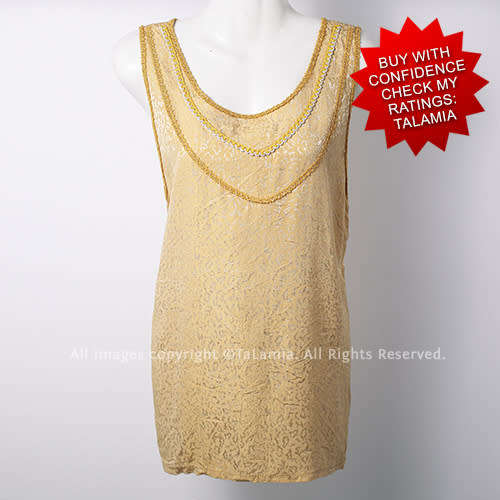 Womens unique golden sleeveless top with animal print sheen and cording details