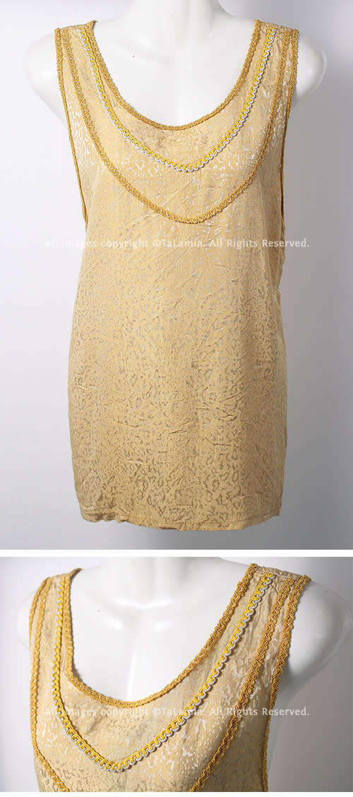 Womens unique golden sleeveless top with animal print sheen and cording details