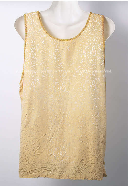 Womens unique golden sleeveless top with animal print sheen and cording details