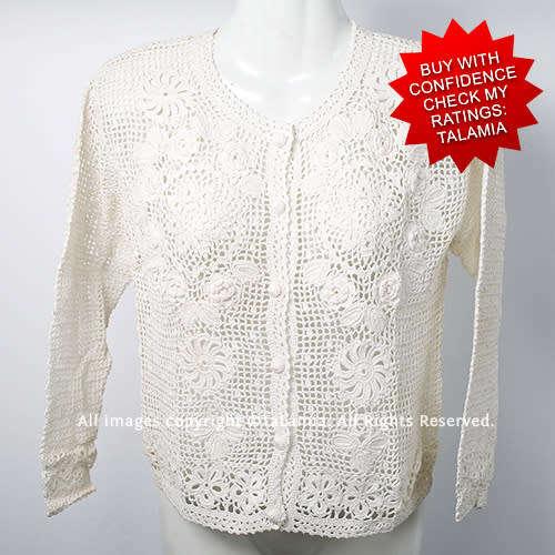 Ladies bohemian white crochet button up sweater jersey with stunning patterns