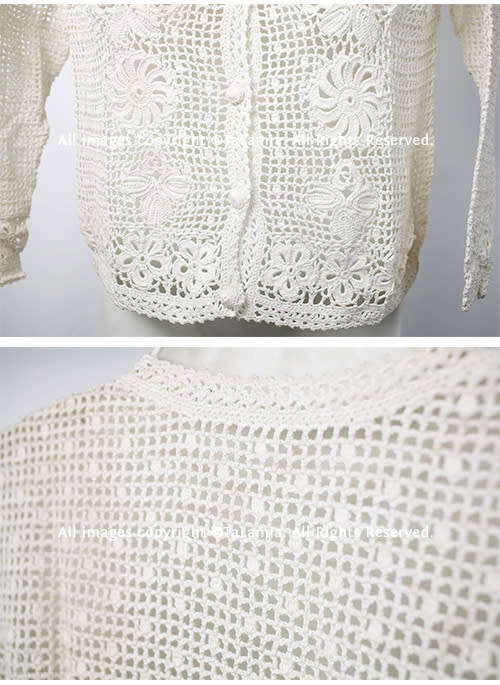 Ladies bohemian white crochet button up sweater jersey with stunning patterns