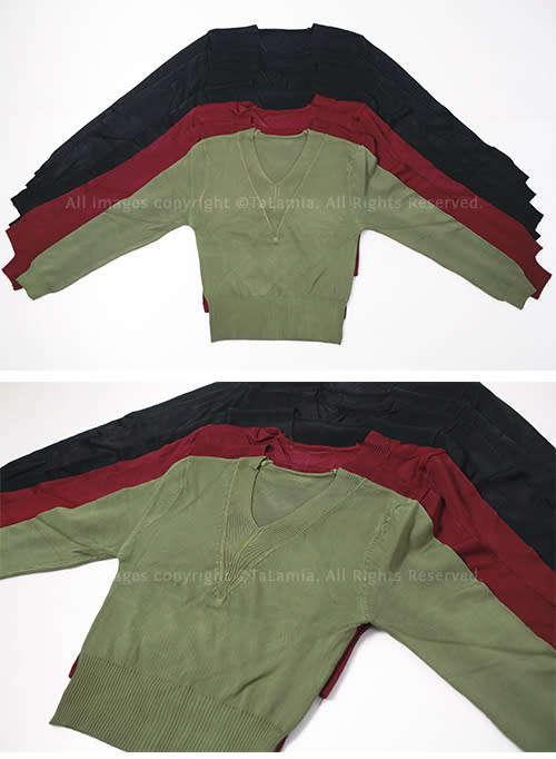 Bulk Lot of 7 Crop Sweaters - Black Dark Red and Khaki Green