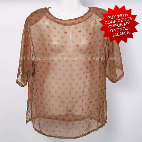 Womens brown quality chiffon blouse with dark red dots