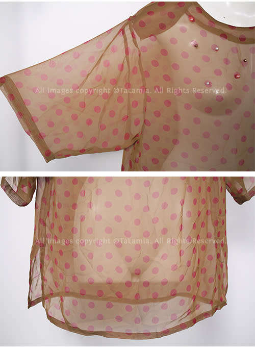 Womens brown quality chiffon blouse with dark red dots