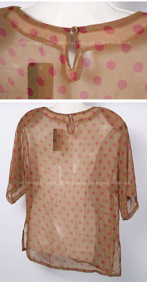 Womens brown quality chiffon blouse with dark red dots