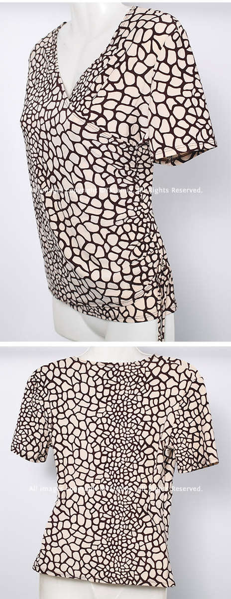Ladies beige cream rouged stretch top with giraffe print pattern