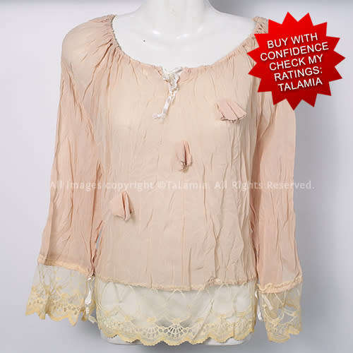 Ladies neutral colour beige cream chiffon and lace bohemian romantic top