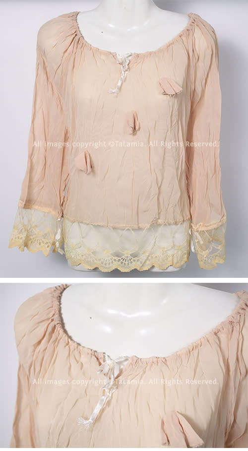 Ladies neutral colour beige cream chiffon and lace bohemian romantic top